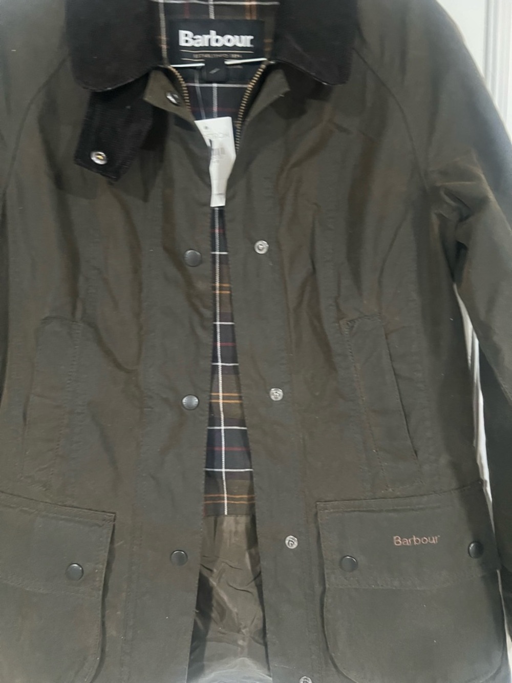 Barbour Women's Olive Beadnell Waxed Cotton Jacket Size 6 Like New - Picture 12 of 16